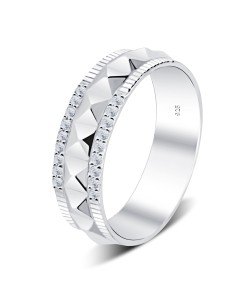 Serrated Pattern Shaped CZ Crystal Silver Ring NSR-4093